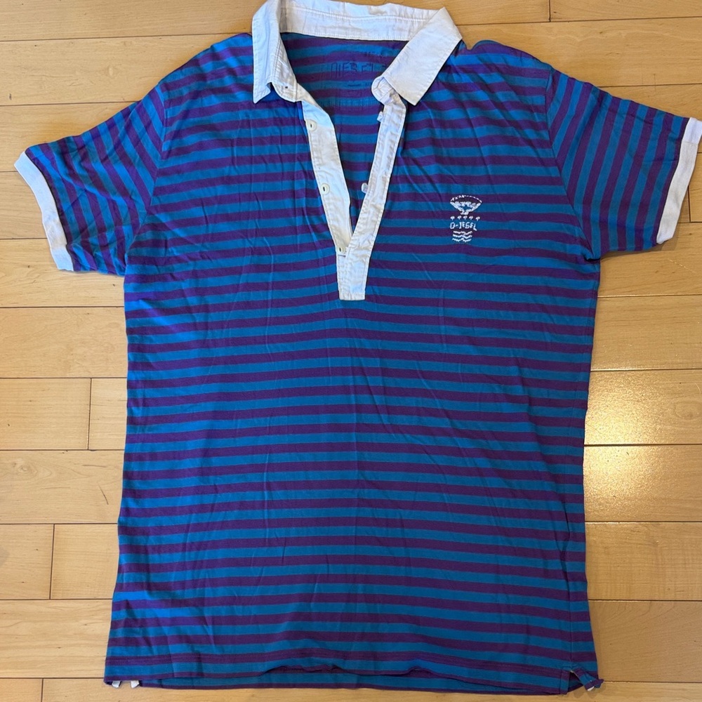 Men’s Diesel Blue and Purple Striped Polo Shirt